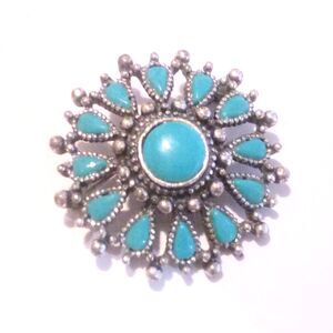 Vintage Signed NYT Silver Tone Faux Turquoise Southwestern Inspired Brooch